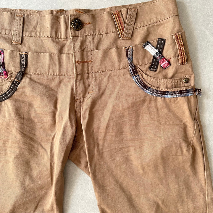 コンチョボタン刺繍入りチノショートパンツ ベージュ 古着 メンズ
