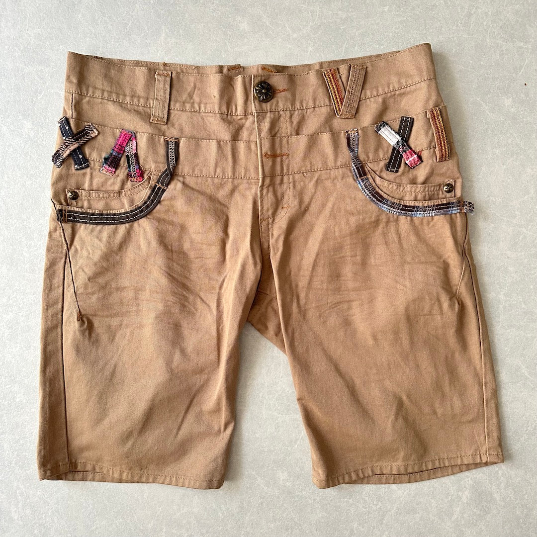 コンチョボタン刺繍入りチノショートパンツ ベージュ 古着 メンズ