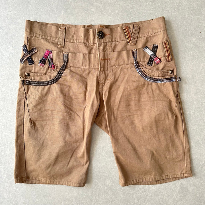 コンチョボタン刺繍入りチノショートパンツ ベージュ 古着 メンズ
