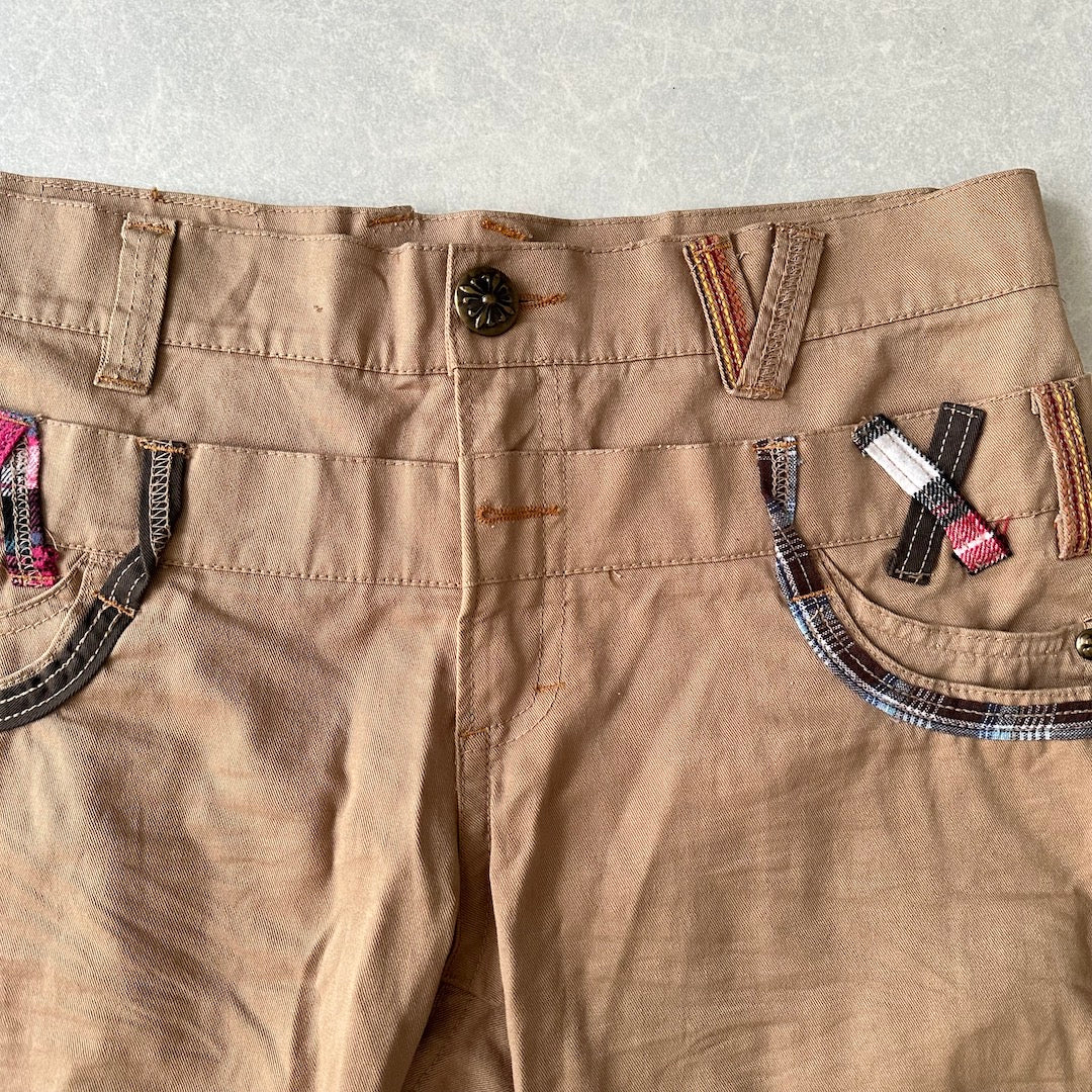 コンチョボタン刺繍入りチノショートパンツ ベージュ 古着 メンズ
