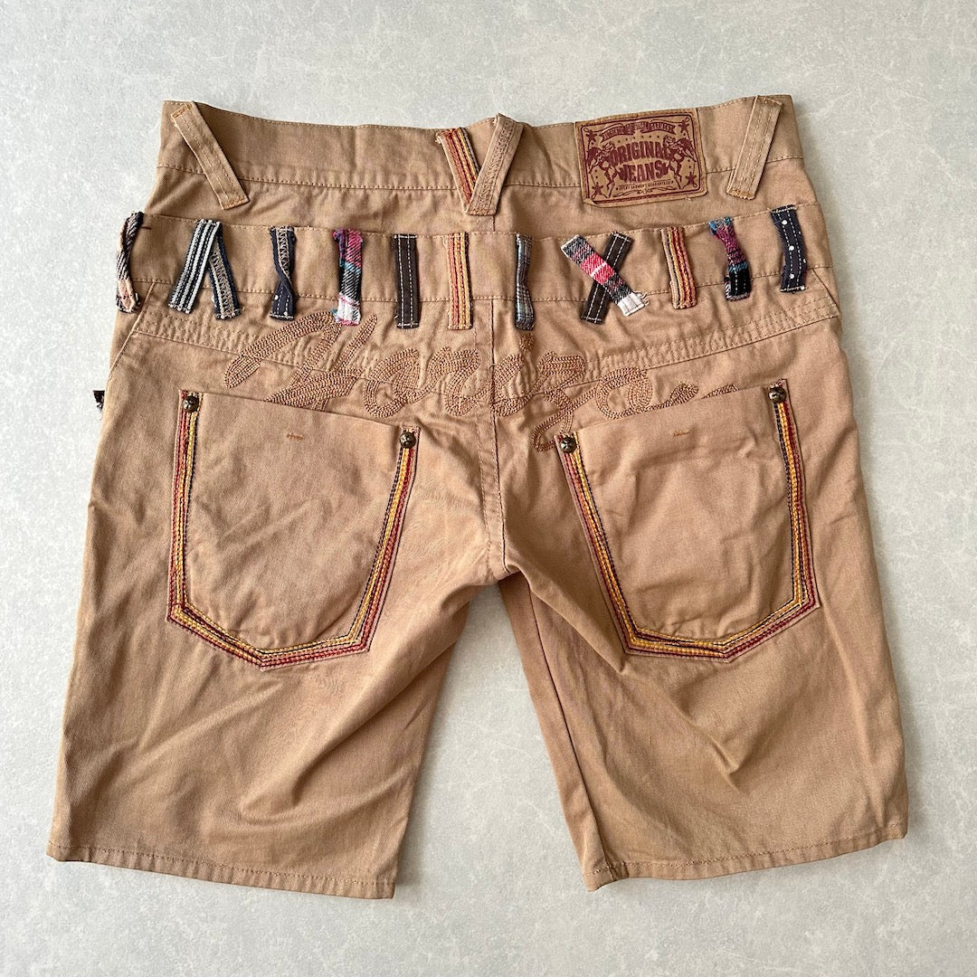 コンチョボタン刺繍入りチノショートパンツ ベージュ 古着 メンズ