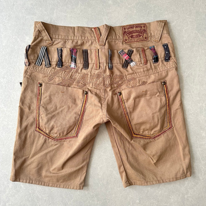 コンチョボタン刺繍入りチノショートパンツ ベージュ 古着 メンズ