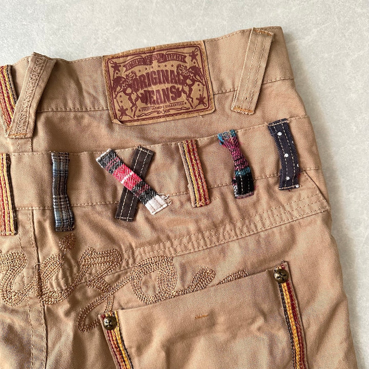 コンチョボタン刺繍入りチノショートパンツ ベージュ 古着 メンズ