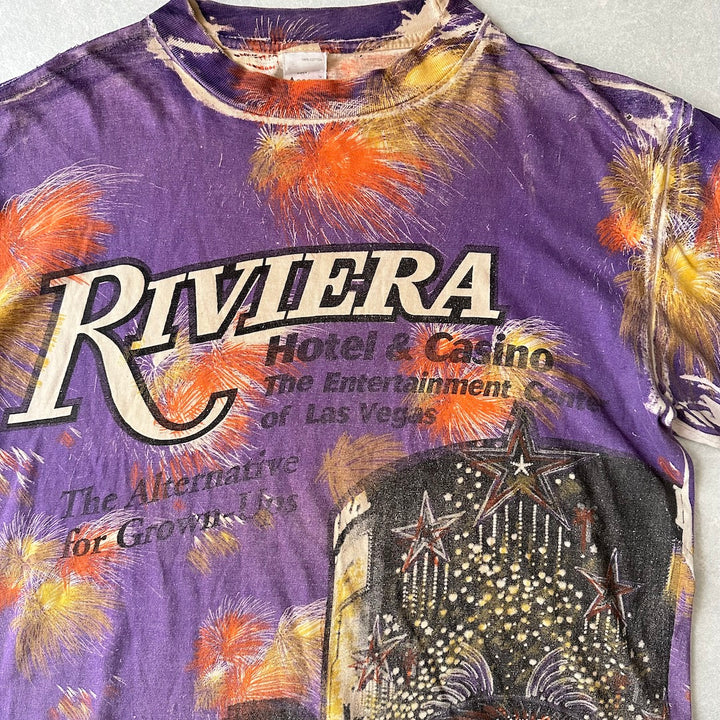 ヴィンテージ風プリント半袖Tシャツ 総柄 L 古着 メンズ