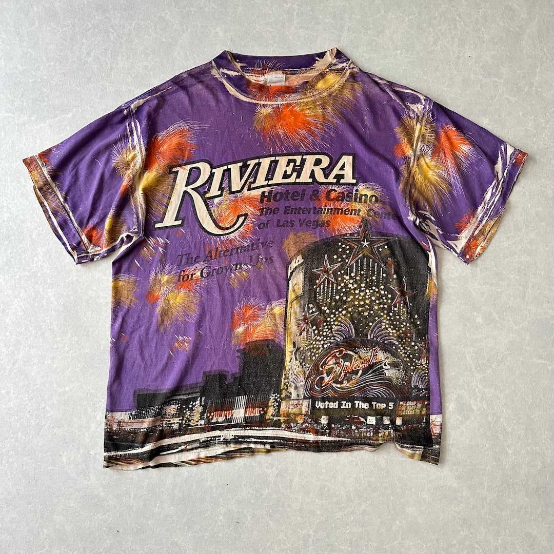 ヴィンテージ風プリント半袖Tシャツ 総柄 L 古着 メンズ