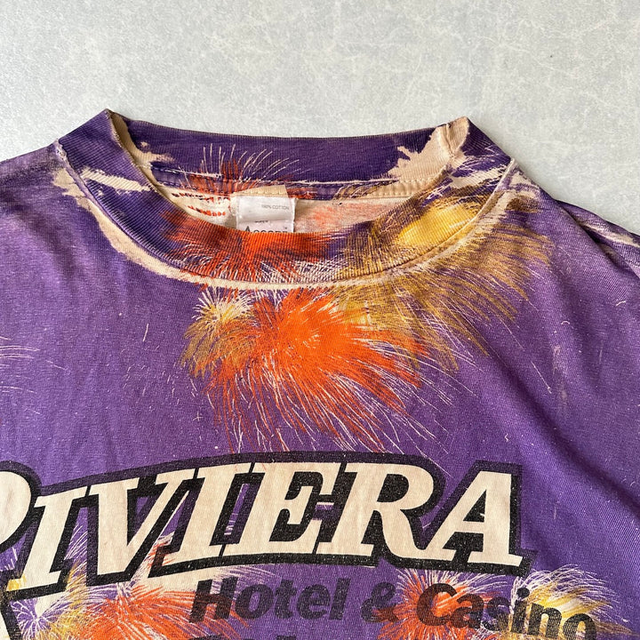 ヴィンテージ風プリント半袖Tシャツ 総柄 L 古着 メンズ