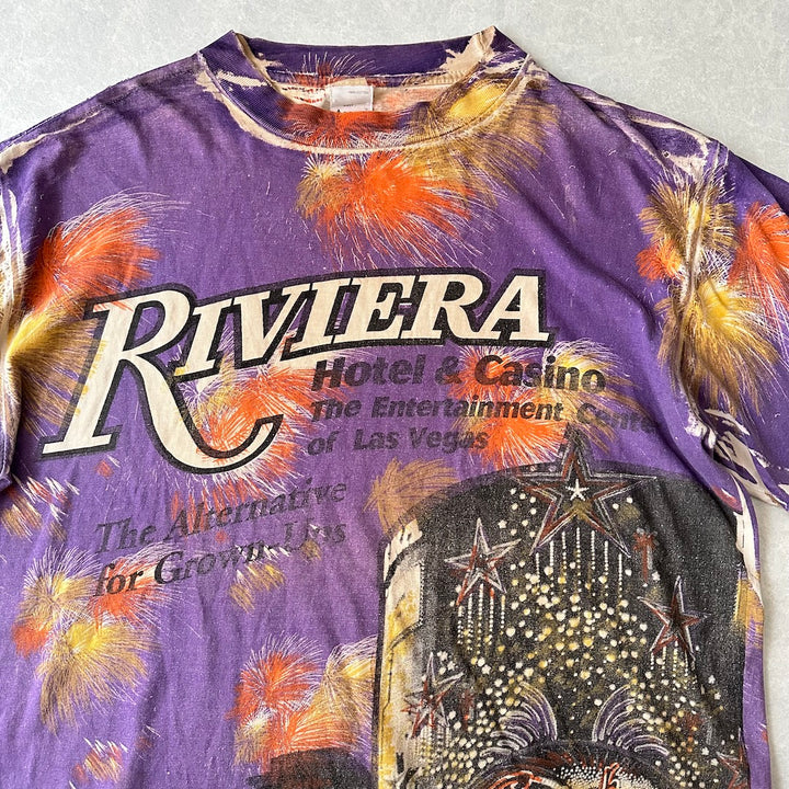 ヴィンテージ風プリント半袖Tシャツ 総柄 L 古着 メンズ