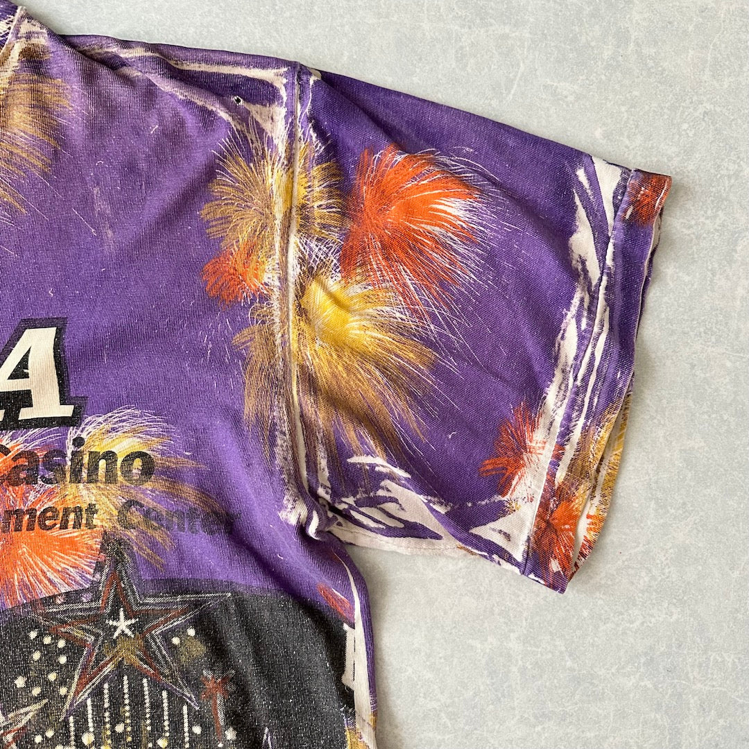 ヴィンテージ風プリント半袖Tシャツ 総柄 L 古着 メンズ