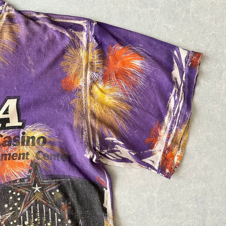 ヴィンテージ風プリント半袖Tシャツ 総柄 L 古着 メンズ