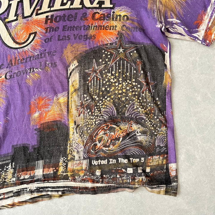 ヴィンテージ風プリント半袖Tシャツ 総柄 L 古着 メンズ
