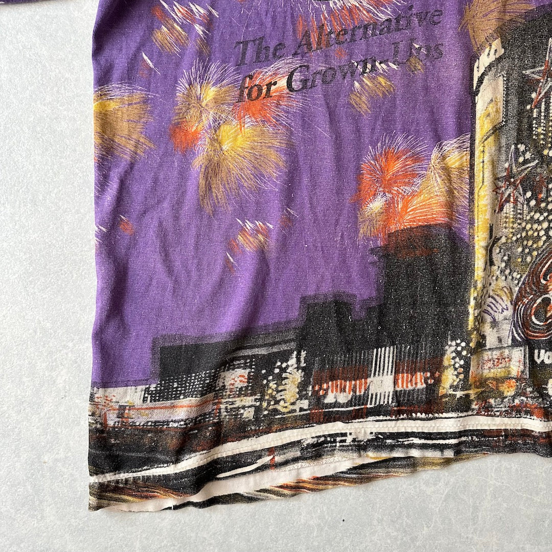 ヴィンテージ風プリント半袖Tシャツ 総柄 L 古着 メンズ