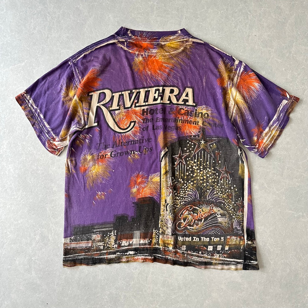 ヴィンテージ風プリント半袖Tシャツ 総柄 L 古着 メンズ