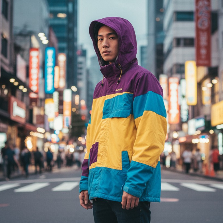 【BILLABONG】マルチカラーアウトドアマウンテンパーカー マルチ L 古着 メンズ