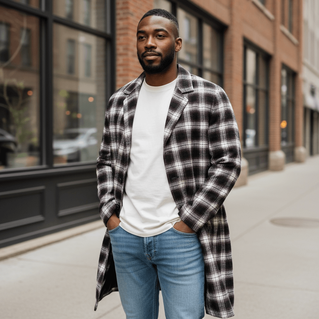 【URBAN RESEARCH】チェック柄ミドル丈チェスターコート チェック柄 38 古着 メンズ