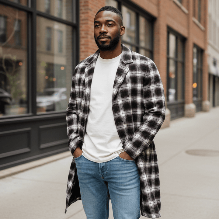 【URBAN RESEARCH】チェック柄ミドル丈チェスターコート チェック柄 38 古着 メンズ