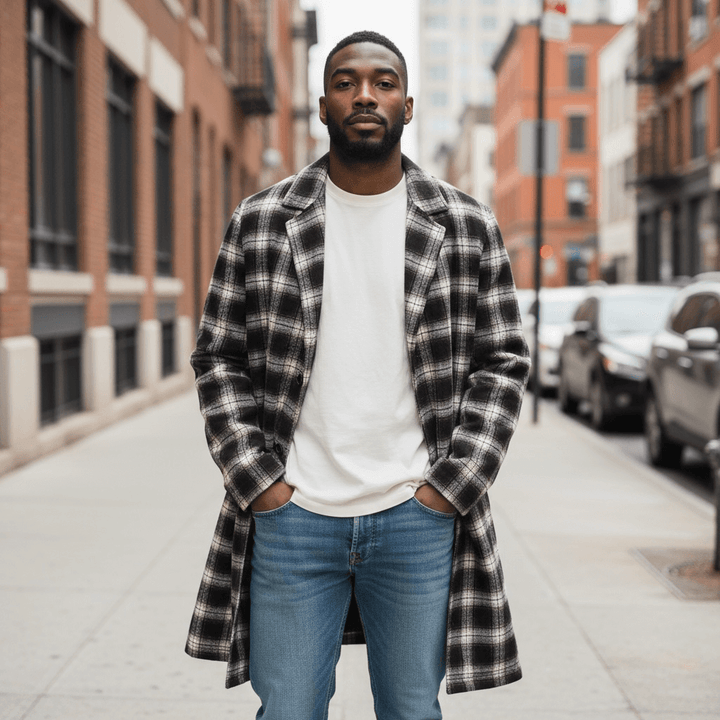 【URBAN RESEARCH】チェック柄ミドル丈チェスターコート チェック柄 38 古着 メンズ