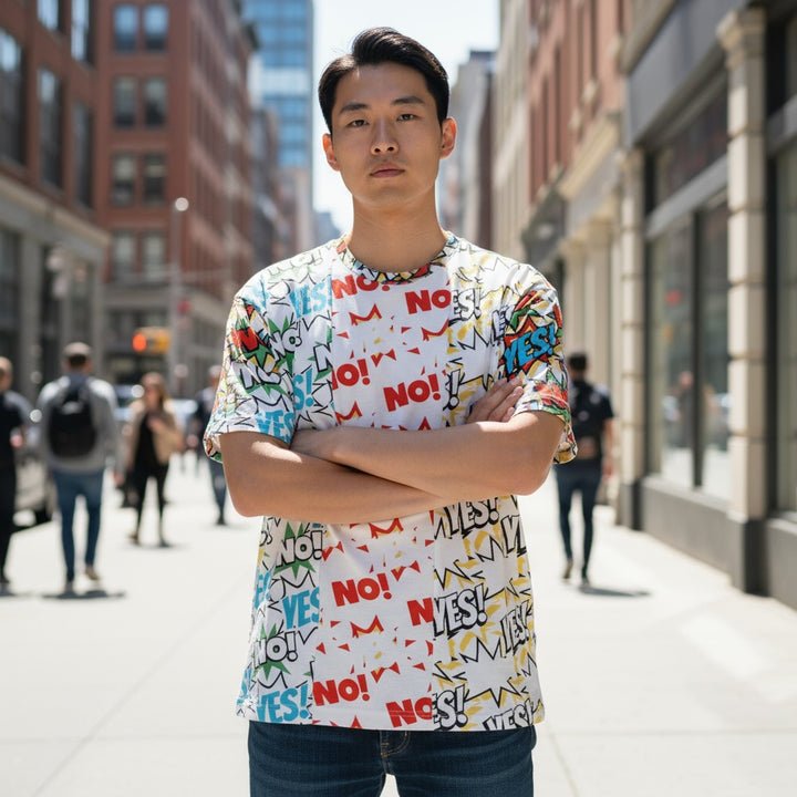 【COMME des GARCONS SHIRT】YES！NO！柄ポッププリント半袖Tシャツ 総柄 L 古着 メンズ