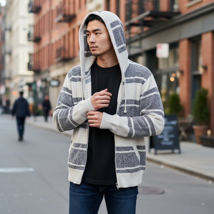 【GELATO PIQUE HOMME】ボーダー柄フリースダブルジップパーカー ボーダー柄 M 古着 メンズ