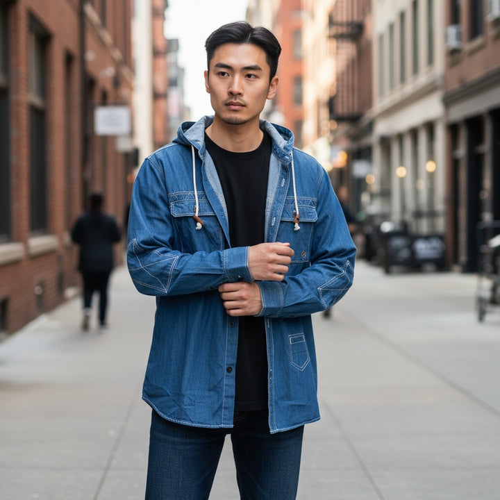 【SILAS】インディゴデニムワークシャツ パーカー ブルー M 古着 メンズ