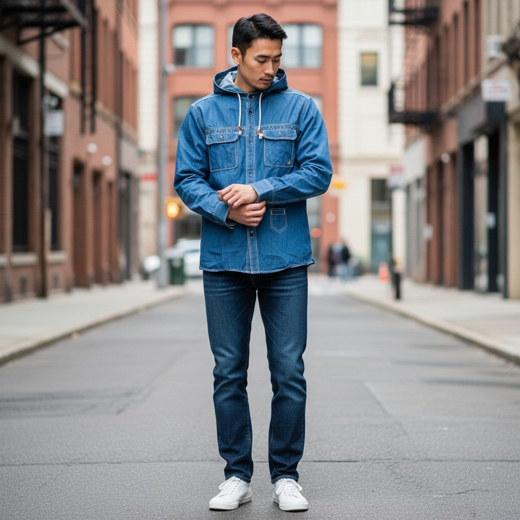 【SILAS】インディゴデニムワークシャツ パーカー ブルー M 古着 メンズ