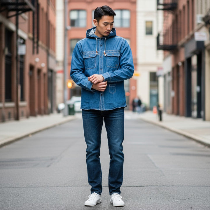 【SILAS】インディゴデニムワークシャツ パーカー ブルー M 古着 メンズ