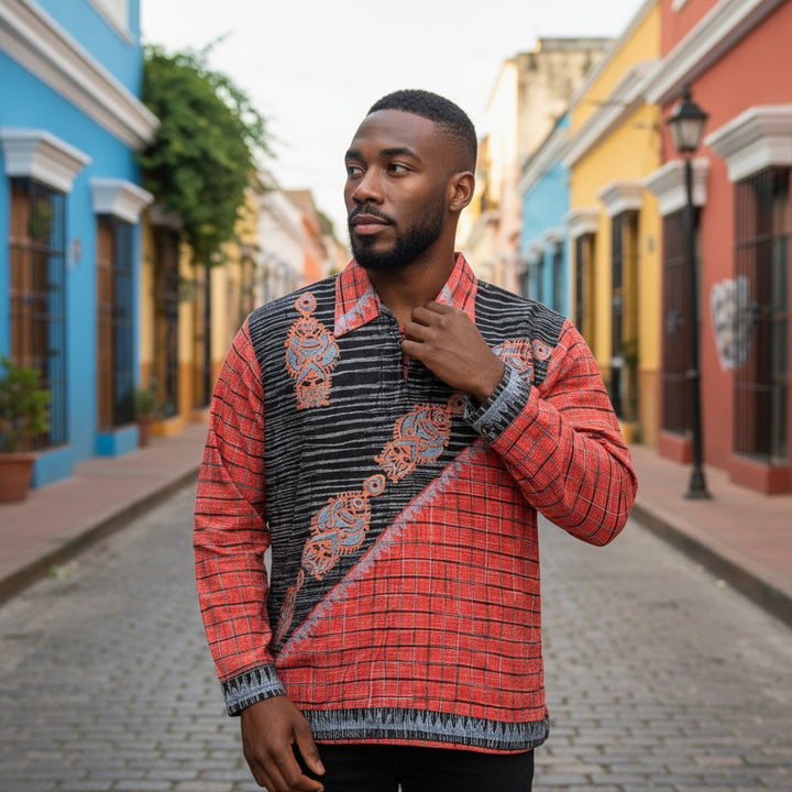 ネイティブ柄チェックシャツ 総柄 M 古着 メンズ