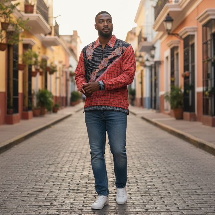 ネイティブ柄チェックシャツ 総柄 M 古着 メンズ