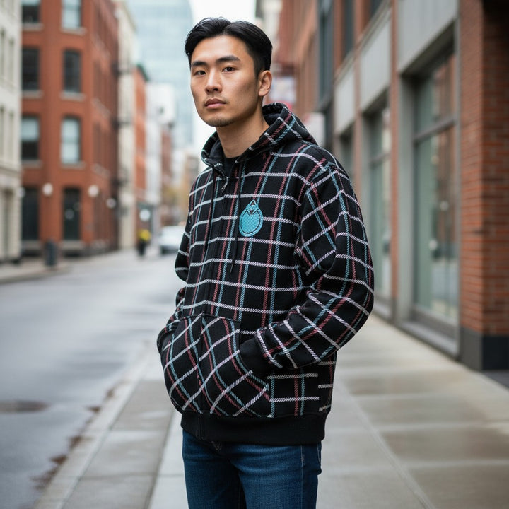 チェック柄スウェットジップアップパーカー チェック柄 M 古着 メンズ