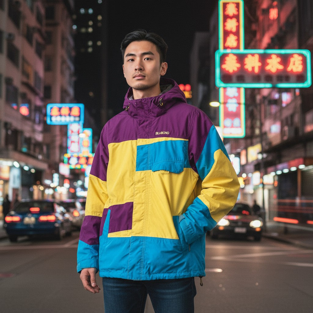 【BILLABONG】マルチカラーアウトドアマウンテンパーカー マルチ L 古着 メンズ