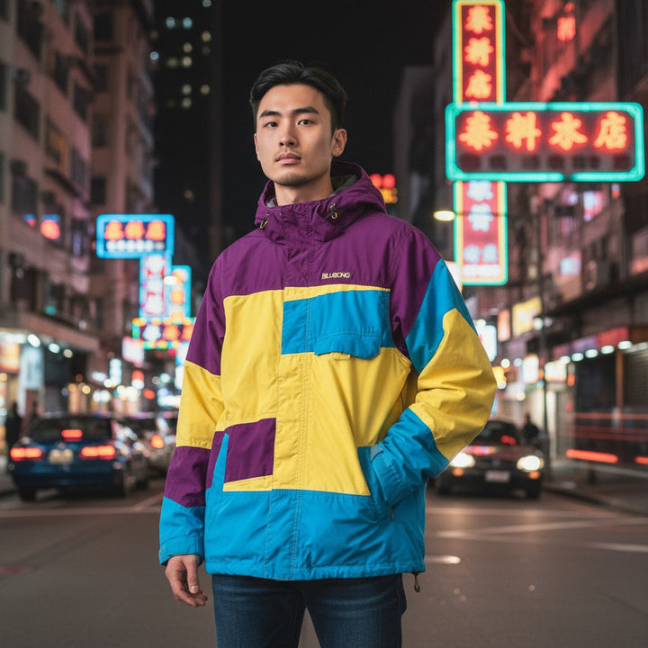 【BILLABONG】マルチカラーアウトドアマウンテンパーカー マルチ L 古着 メンズ