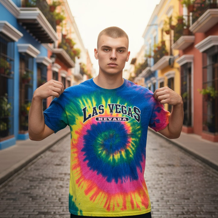 タイダイ染めプリント半袖Tシャツ 総柄 L 古着 メンズ