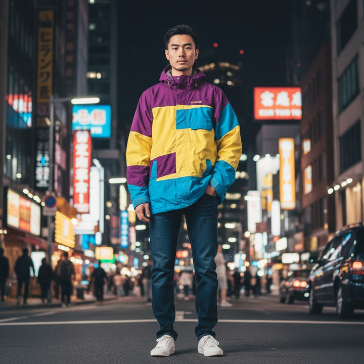 【BILLABONG】マルチカラーアウトドアマウンテンパーカー マルチ L 古着 メンズ